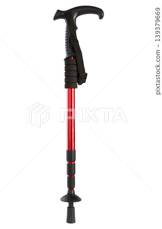 Red adjustable trekking pole on white background Red adjustable trekking pole on white background 139379669
