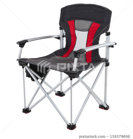 Folding fishing chair and camping seat with armrests isolated. 139379698