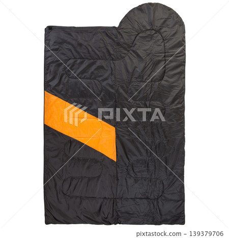 Folding camping sleeping bag, touristic blanket with lining isolated. Folding camping sleeping bag, touristic blanket with lining isolated. 139379706