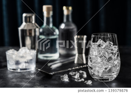Cocktail making setup ice glass shaker Cocktail making setup ice glass shaker 139379876