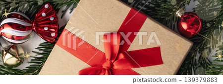 Wide Christmas banner gift box decorations Wide Christmas banner gift box decorations 139379883
