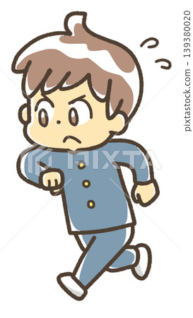 一幅插圖，描繪了一個穿著校服的男孩拼命奔跑的場景。 139380020