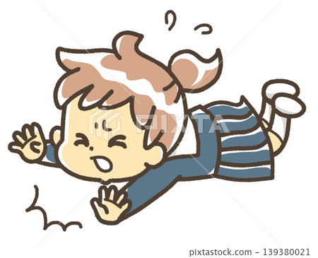 An illustration of a girl tripping and falling, wearing a sailor uniform. 139380021