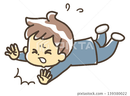 An illustration of a boy tripping and falling, wearing a school uniform. An illustration of a boy tripping and falling, wearing a school uniform. 139380022