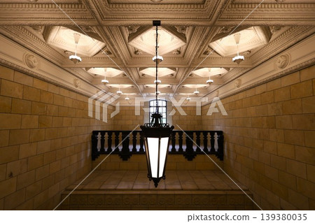 Lighting and decorations in a retro brick building Lighting and decorations in a retro brick building 139380035