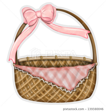 Sticker Hand drawn wicker basket collection illustration featuring various woven containers with handles ,ribbon and fabric covers for storage, picnic, and invitation,card decor use Sticker Hand drawn wicker basket collection illustration featuring various woven containers with handles ,ribbon and fabric covers for storage, picnic, and invitation,card decor use 139380046