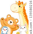 Best friends forever. Cute animals in kawaii style. Funny bear, giraffe, penguin, duckling, hare. Can be used for t-shirt print, poster, badge, tag, sticker, card. Vector illustration EPS8 139380216