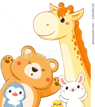 Best friends forever. Cute animals in kawaii style. Funny bear, giraffe, penguin, duckling, hare. Can be used for t-shirt print, poster, badge, tag, sticker, card. Vector illustration EPS8 139380216