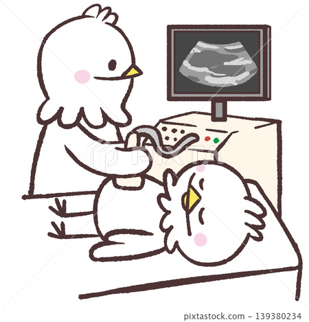 一隻白鳥正在接受超音波檢查的插圖。 一隻白鳥正在接受超音波檢查的插圖。 139380234