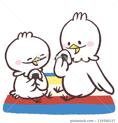 一張白鳥在紙上吃飯團的插圖。 一張白鳥在紙上吃飯團的插圖。 139380237