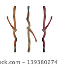 Hand drawn watercolor illustration of three dry wooden sticks and branches. Natural organic elements with earthy brown and red tones, perfect for rustic designs, autumn decor, and eco friendly 139380274