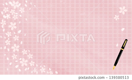 Spring: Full-page manuscript paper with cherry blossoms and a background illustration of a fountain pen (16:9 aspect ratio) Spring: Full-page manuscript paper with cherry blossoms and a background illustration of a fountain pen (16:9 aspect ratio) 139380513