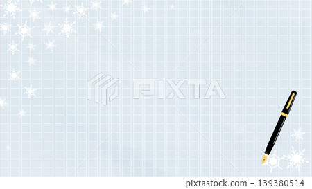 Winter: Full-page manuscript paper with snowflakes and a background illustration of a fountain pen (16:9 aspect ratio) Winter: Full-page manuscript paper with snowflakes and a background illustration of a fountain pen (16:9 aspect ratio) 139380514