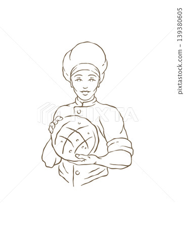 A Female Baker Proudly Presenting Fresh Buns Hand Drawn Vector Illustration 139380605