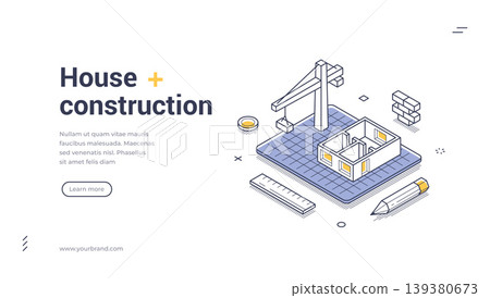 House Construction And Engineering Isometric Banner Vector Illustration Web Template 139380673