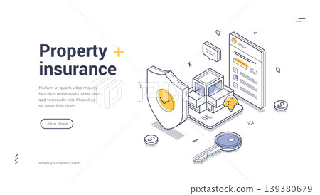 Property Insurance And Protection Isometric Banner Vector Illustration Web Template Property Insurance And Protection Isometric Banner Vector Illustration Web Template 139380679