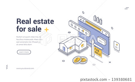 Real Estate For Sale Online Search Isometric Banner Vector Illustration Web Template Real Estate For Sale Online Search Isometric Banner Vector Illustration Web Template 139380681