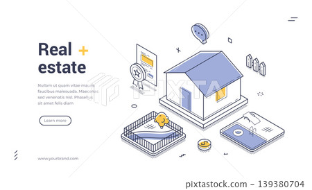 Real Estate Property And Mortgage Investment Isometric Banner Vector Illustration Real Estate Property And Mortgage Investment Isometric Banner Vector Illustration 139380704