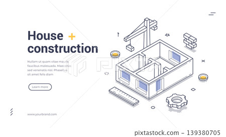 House Construction And Building Process For Real Estate Isometric Banner Vector Illustration House Construction And Building Process For Real Estate Isometric Banner Vector Illustration 139380705