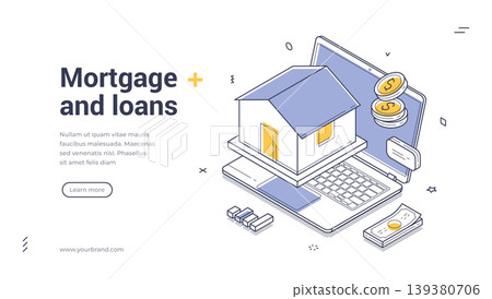 Mortgage And Loans Online Service For Real Estate Isometric Banner Vector Illustration Mortgage And Loans Online Service For Real Estate Isometric Banner Vector Illustration 139380706