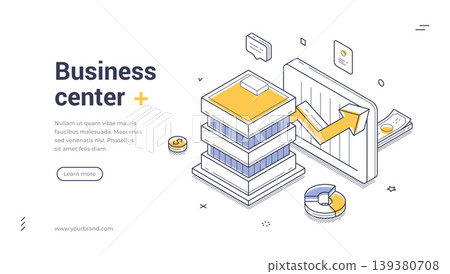 Business Center Office Building And Corporate Growth Isometric Banner Vector Illustration Business Center Office Building And Corporate Growth Isometric Banner Vector Illustration 139380708