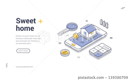 Sweet Home Real Estate And Mortgage Mobile Service Isometric Banner Vector Illustration Sweet Home Real Estate And Mortgage Mobile Service Isometric Banner Vector Illustration 139380709