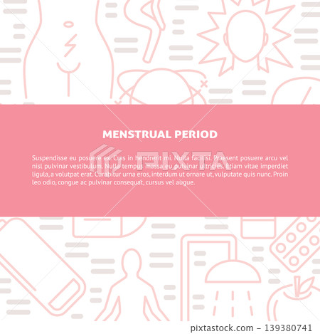 Menstrual pain symptoms and treatment concept banner in line style Menstrual pain symptoms and treatment concept banner in line style 139380741