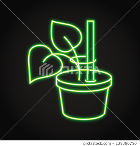 Tying plant to a support neon icon Tying plant to a support neon icon 139380750