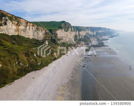 Aerial View of Saint Jouin Bruneval Beach with Waves and Cliffs 139380900