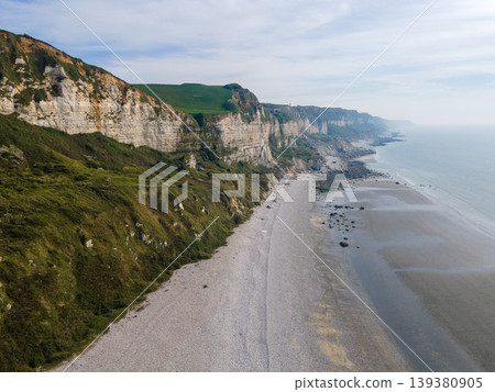 Aerial View of Saint Jouin Bruneval Beach with Waves and Cliffs Aerial View of Saint Jouin Bruneval Beach with Waves and Cliffs 139380905