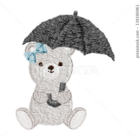 [Parasol and Polar Bear] Hand-embroidered illustration material 139380961
