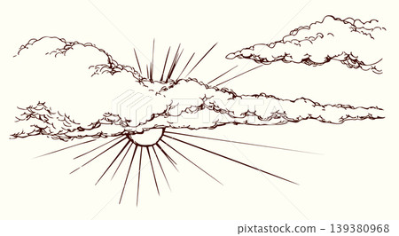 Vector drawing. Sun on cloudy sky Vector drawing. Sun on cloudy sky 139380968
