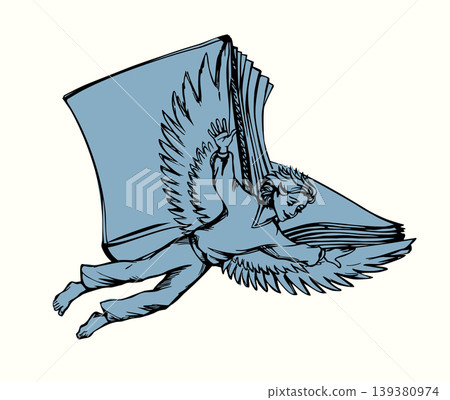 Vector drawing. A boy flying in the sky Vector drawing. A boy flying in the sky 139380974