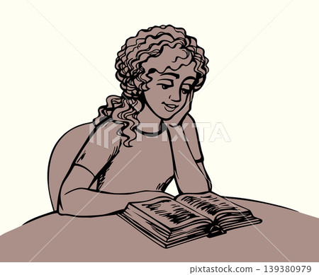 Vector drawing. Girl reading a book Vector drawing. Girl reading a book 139380979