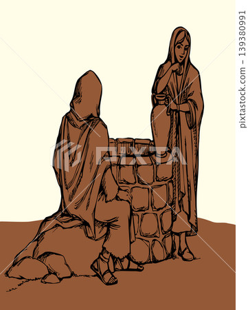 Vector drawing. Jesus and woman Vector drawing. Jesus and woman 139380991
