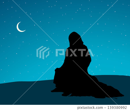 Vector drawing. Jesus looks at the sun 139380992