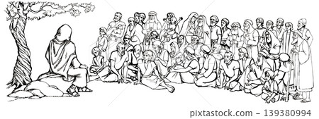 Vector drawing. Jesus teaching people Vector drawing. Jesus teaching people 139380994