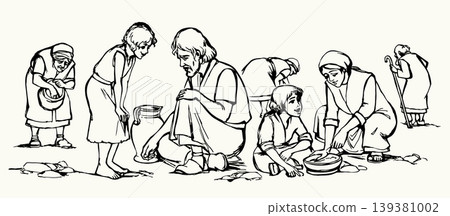 Vector illustration. People collecting manna in the desert. Vector illustration. People collecting manna in the desert. 139381002