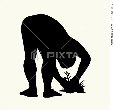 Vector drawing. A gardener weeding a garden Vector drawing. A gardener weeding a garden 139381007
