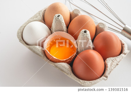 Organic Farm Eggs on White Background Organic Farm Eggs on White Background 139381516