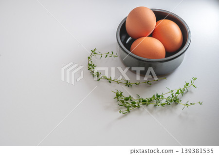 Rustic Eggs in Minimal Black Bowl Rustic Eggs in Minimal Black Bowl 139381535