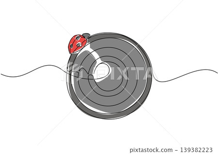 Lovely one line drawing of a tiny ladybug resting on a large camera lens. This cute animal concept is an excellent choice for Nature Photography Day posters and kids storybook covers. Lovely one line drawing of a tiny ladybug resting on a large camera lens. This cute animal concept is an excellent choice for Nature Photography Day posters and kids storybook covers. 139382223