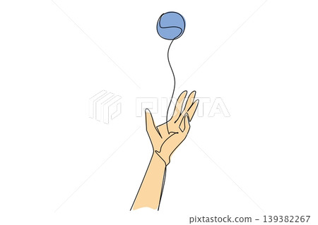 Beautiful one line drawing presents a human hand tossing a ball for a recreation concept. This wonderful graphic artwork is absolutely ideal for a National Play Catch Week flyer design. Beautiful one line drawing presents a human hand tossing a ball for a recreation concept. This wonderful graphic artwork is absolutely ideal for a National Play Catch Week flyer design. 139382267