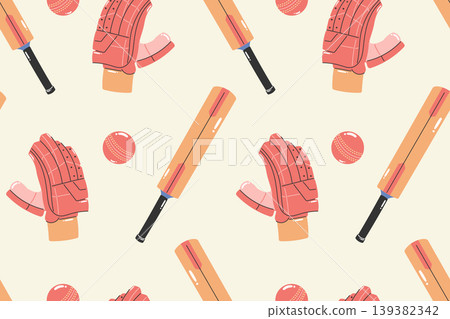 Cricket seamless pattern sport equipment bat and ball background 139382342