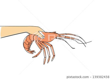 One line drawing displays a human hand holding a large fresh lobster in groceries store. Fishing concept makes an absolutely excellent choice for National Lobster Day posters and market promotions. One line drawing displays a human hand holding a large fresh lobster in groceries store. Fishing concept makes an absolutely excellent choice for National Lobster Day posters and market promotions. 139382438