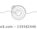 Continuous line drawing of a little ladybug on a camera lens. This minimal animal concept is an absolutely fantastic option for Nature Photography Day flyers and children biology books. 139382446