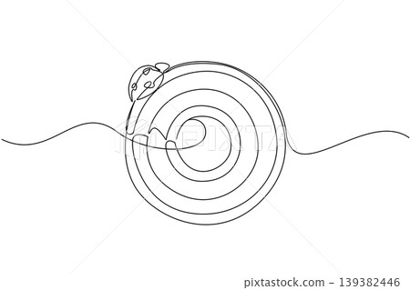 Continuous line drawing of a little ladybug on a camera lens. This minimal animal concept is an absolutely fantastic option for Nature Photography Day flyers and children biology books. Continuous line drawing of a little ladybug on a camera lens. This minimal animal concept is an absolutely fantastic option for Nature Photography Day flyers and children biology books. 139382446