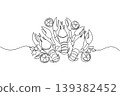 Continuous line drawing features three lobsters arranged beautifully with lemon and celery. Ocean concept works wonderfully for National Lobster Day flyer designs, seafood festival posters, and menu 139382452