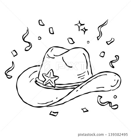 Western cowboy hat with confetti clipart rodeo party celebration rustic wild west accessory country birthday theme line art cute festive illustration Western cowboy hat with confetti clipart rodeo party celebration rustic wild west accessory country birthday theme line art cute festive illustration 139382495
