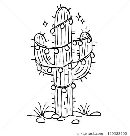 Desert Cactus String Lights Clipart Western Boho Cactus Illustration Cute Southwestern Decor Design 139382500